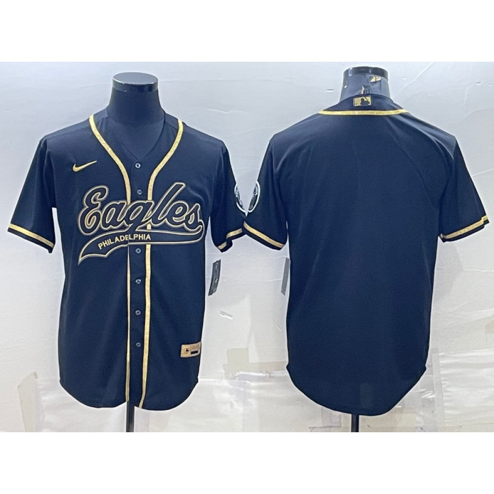 Men's Philadelphia Eagles Blank Black Gold With Patch Cool Base Stitched Baseball Jersey 