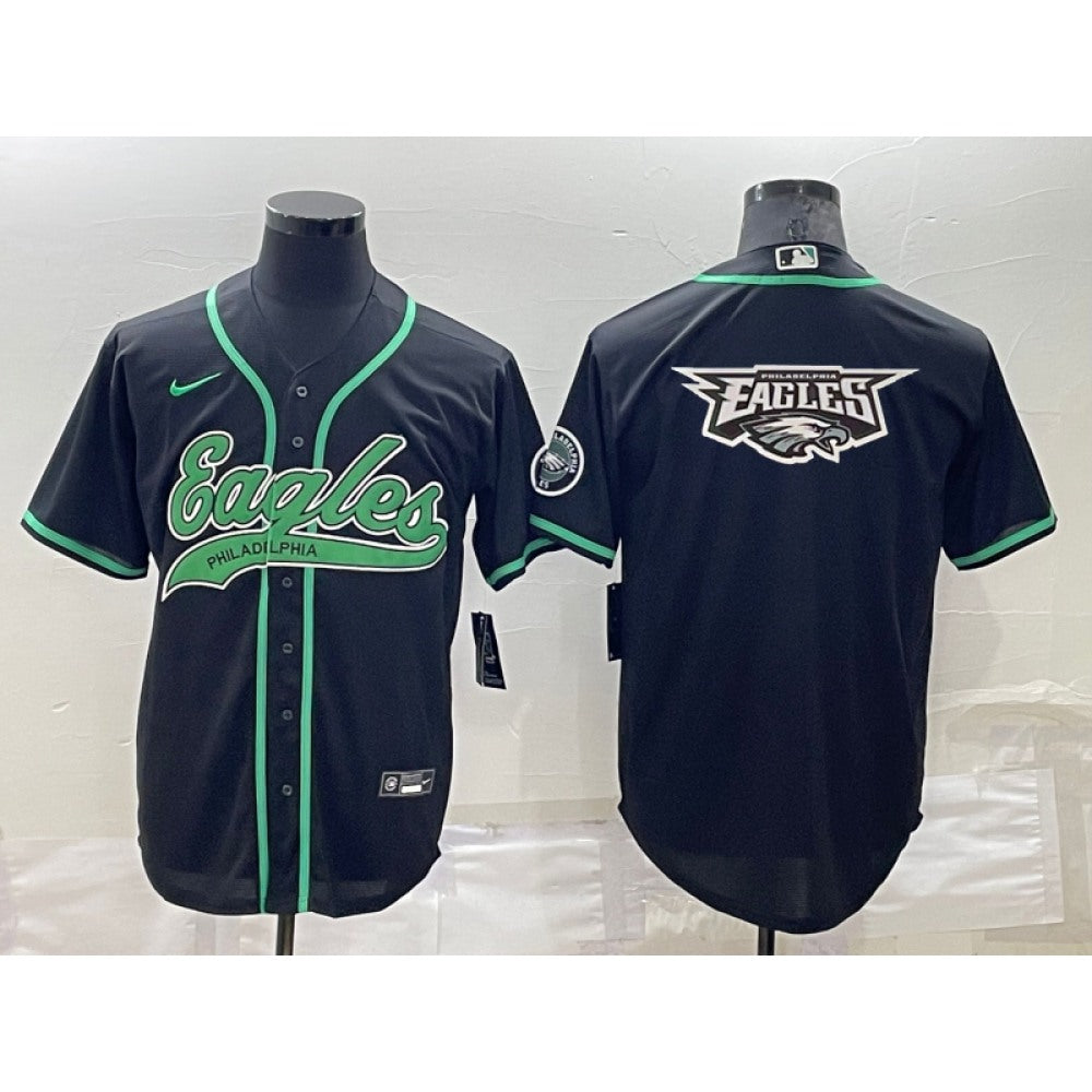 Men's Philadelphia Eagles Black Team Big Logo With Patch Cool Base Stitched Baseball Jersey 