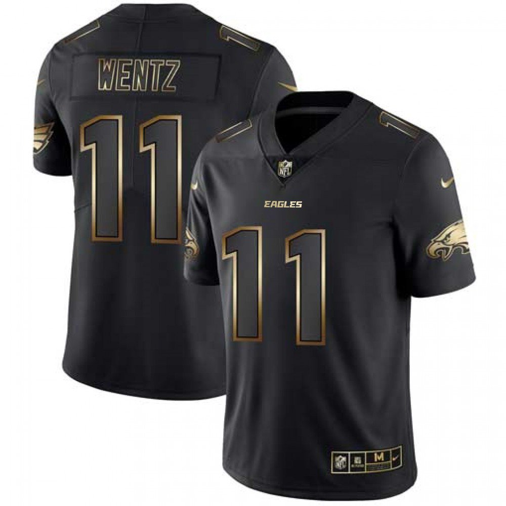 Men's Philadelphia Eagles #11 Carson Wentz 2019 Black Gold Edition Stitched NFL Jersey 