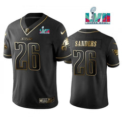 Men's Philadelphia Eagles #26 Miles Sanders Black Golden Super Bowl LVII Patch Edition Stitched Football Jersey 