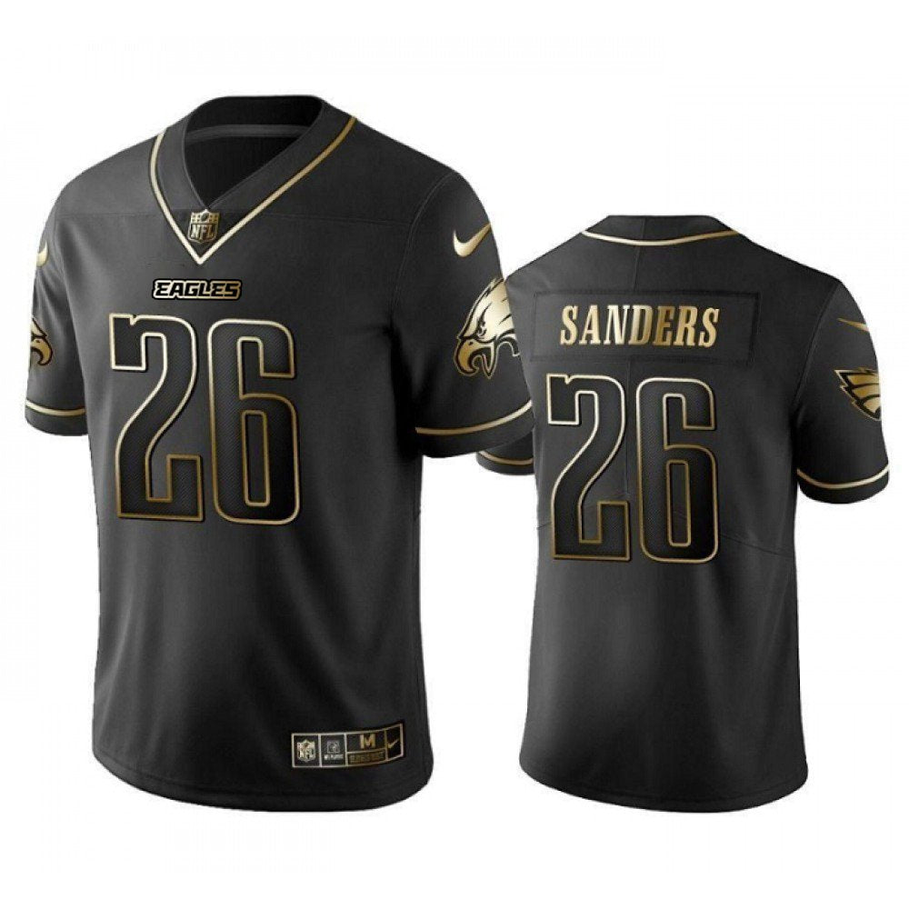 Men's Philadelphia Eagles #26 Miles Sanders Black Golden Edition Stitched Football Jersey 