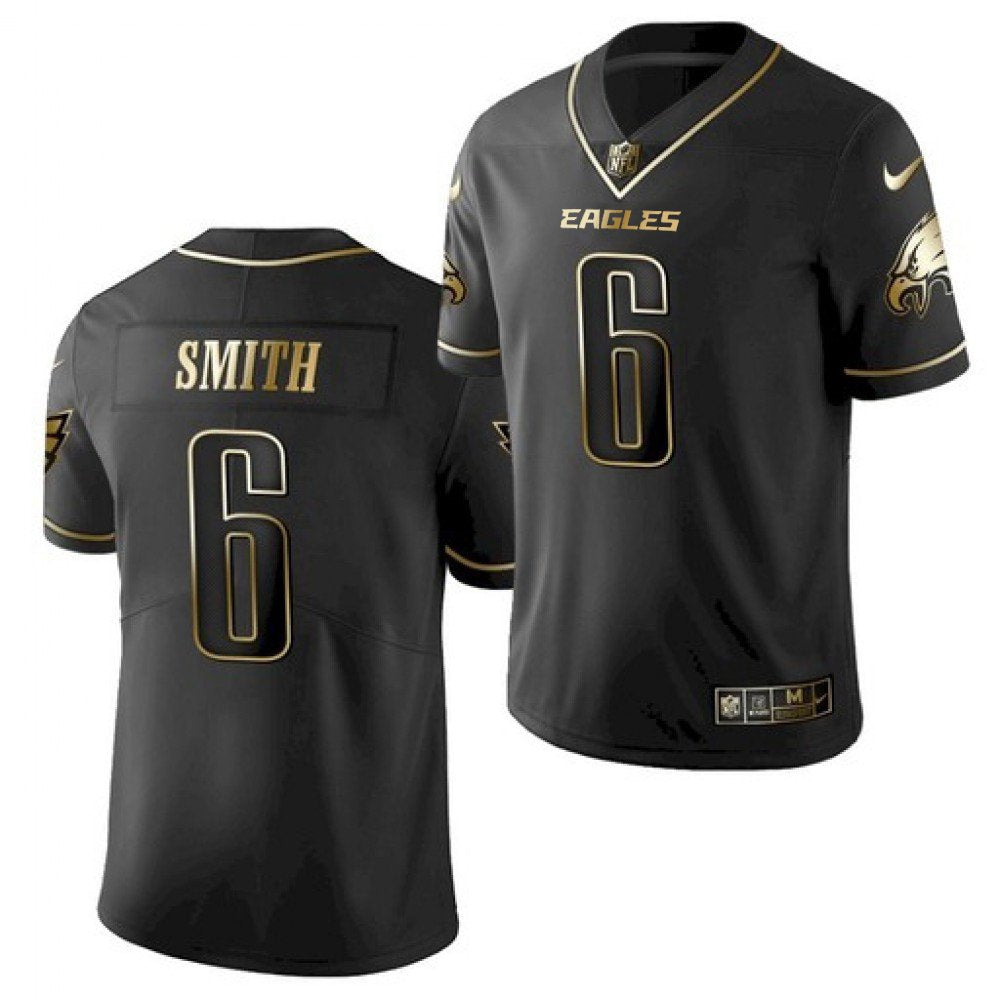 Men's Philadelphia Eagles #6 DeVonta Smith Black Golden Edition Stitched Jersey 