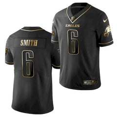 Men's Philadelphia Eagles #6 DeVonta Smith Black Golden Edition Stitched Jersey 