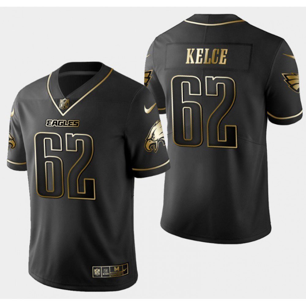 Men's Philadelphia Eagles #62 Jason Kelce Black Golden Edition Stitched Football Jersey 