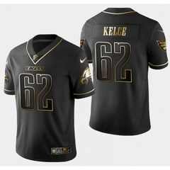 Men's Philadelphia Eagles #62 Jason Kelce Black Golden Edition Stitched Football Jersey 