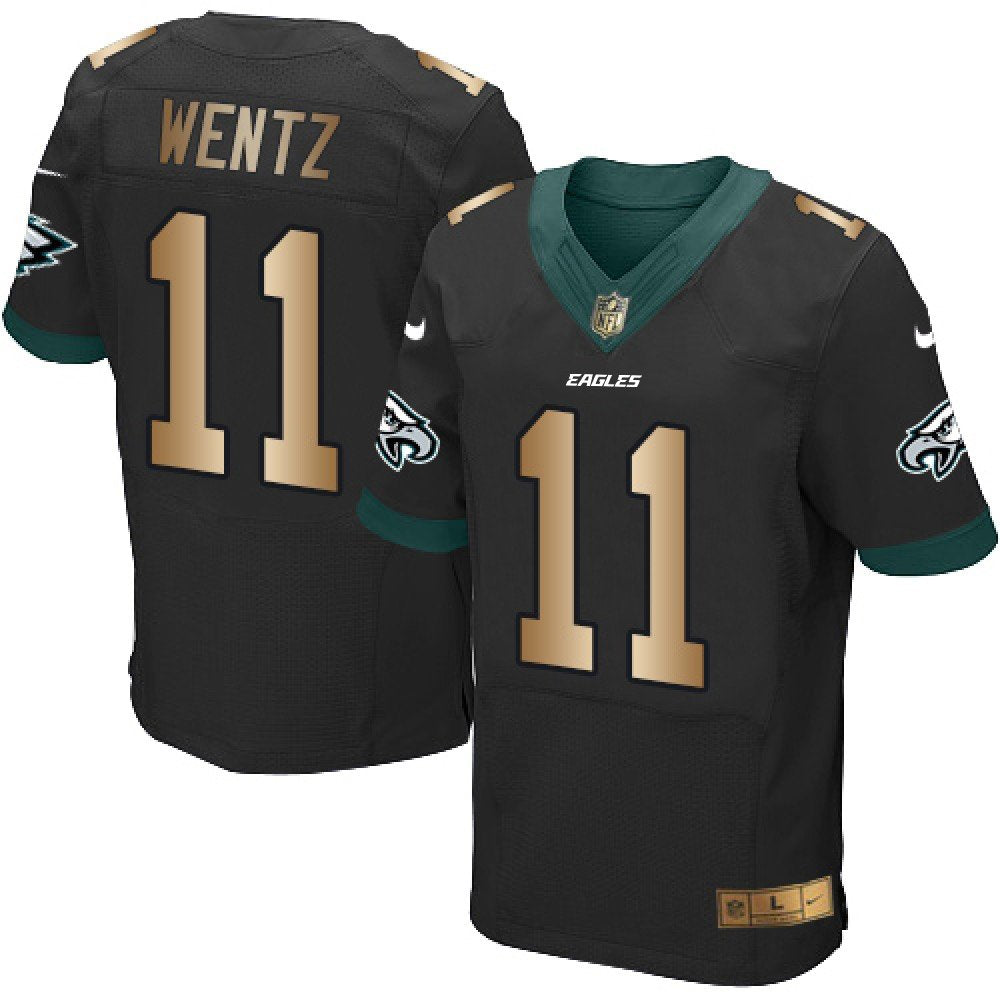 Eagles #11 Carson Wentz Black Alternate Men's Stitched NFL New Elite Gold Jersey 
