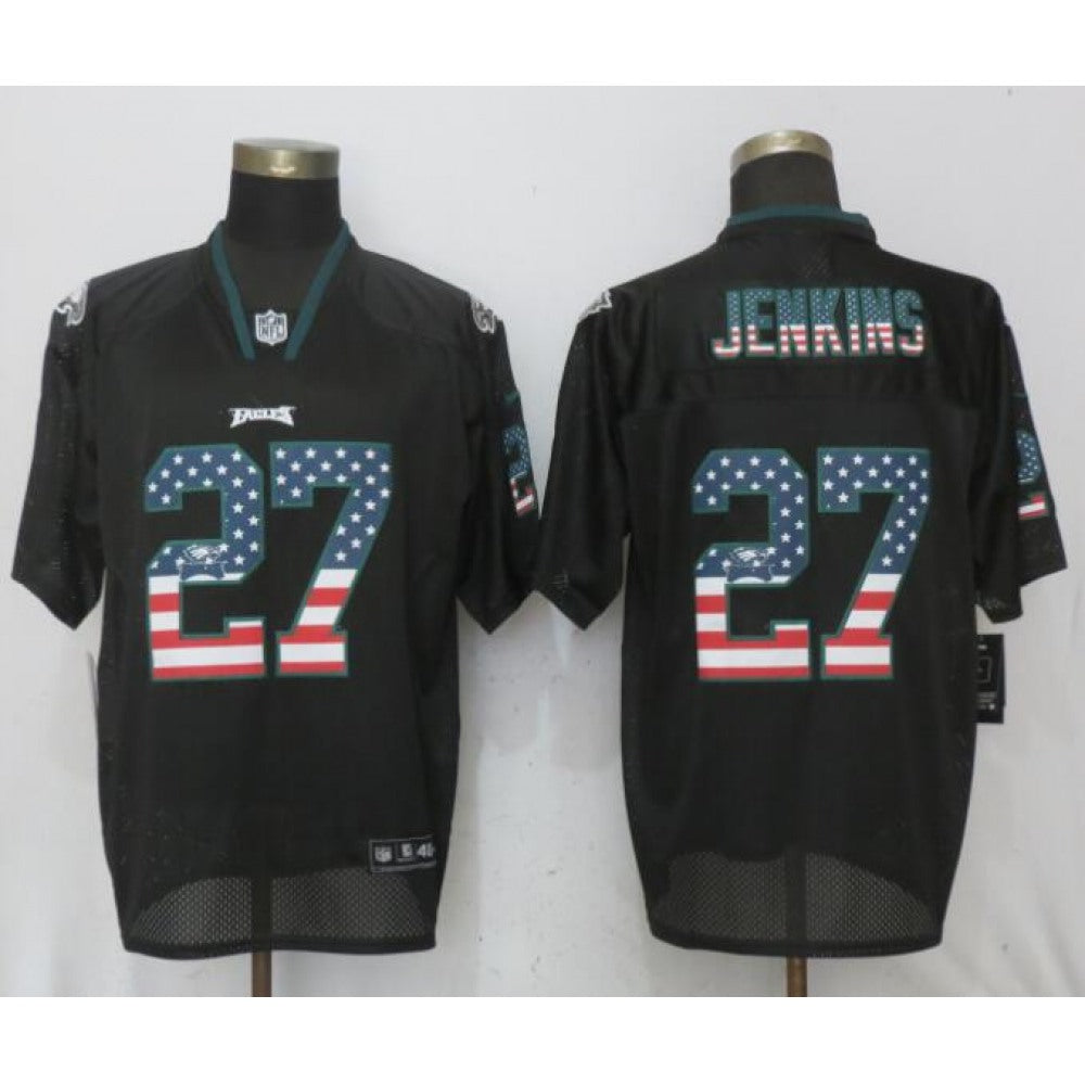 Men's Philadelphia Eagles #27 Malcolm Jenkins Black USA Flag Elite Stitched NFL Jersey 
