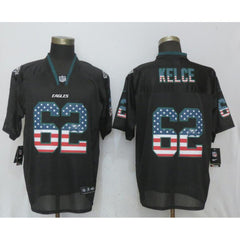 Men's Philadelphia Eagles #62 Jason Kelce Black USA Flag Elite Stitched NFL Jersey 