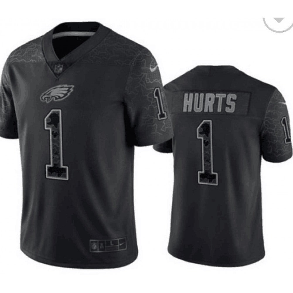 Men's Philadelphia Eagles #1 Jalen Hurts Black Reflective Limited Stitched Jersey 