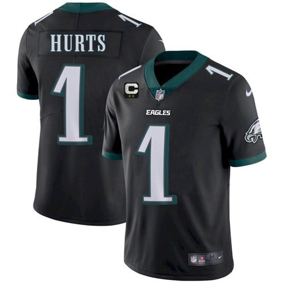 Men's Philadelphia Eagles #1 Jalen Hurts 2022 Black With 2-star C Patch Vapor Untouchable Limited Stitched Jersey 