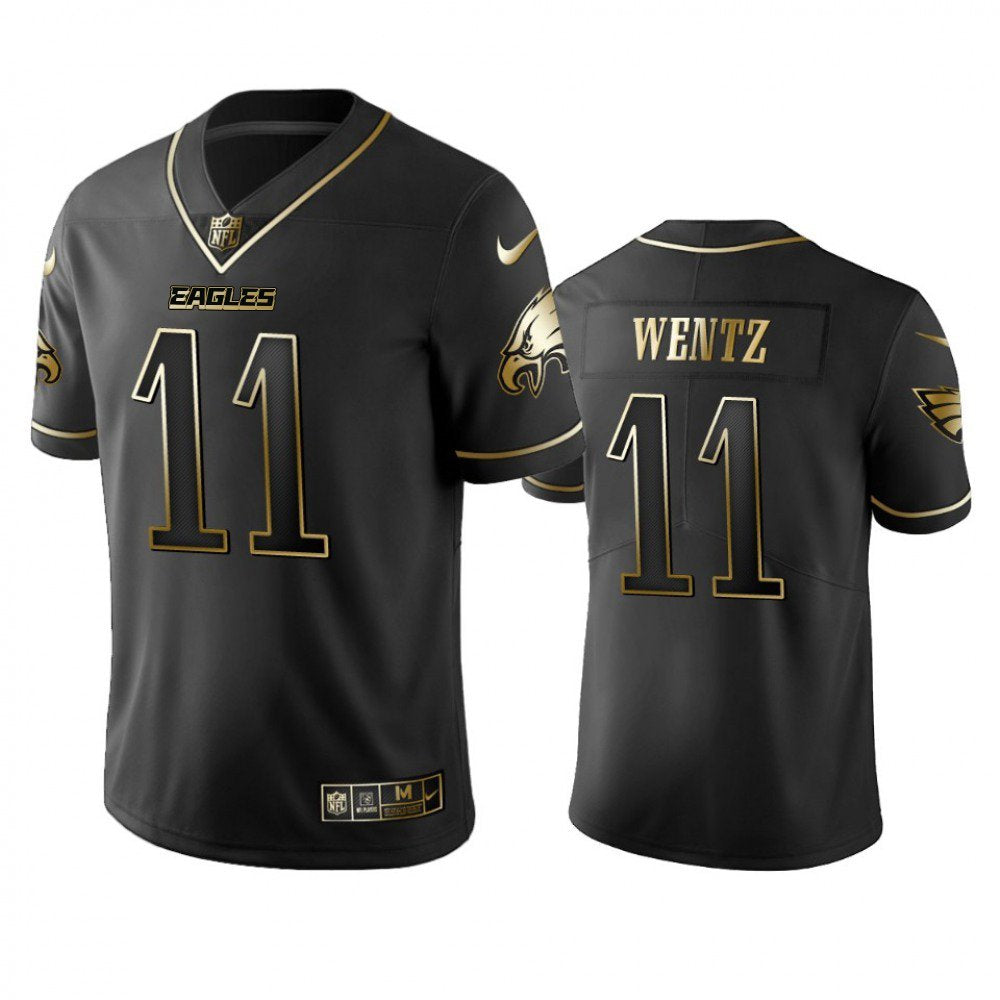 Men's Philadelphia Eagles #11 Carson Wentz Black 2019 Golden Edition Limited Stitched NFL Jersey 