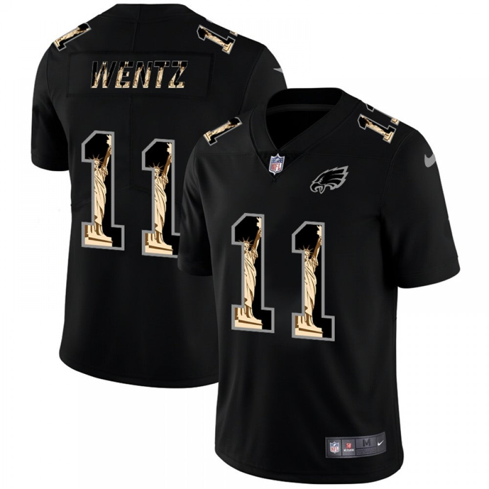 Men's Philadelphia Eagles #11 Carson Wentz 2019 Black Statue of Liberty Limited Stitched NFL Jersey 