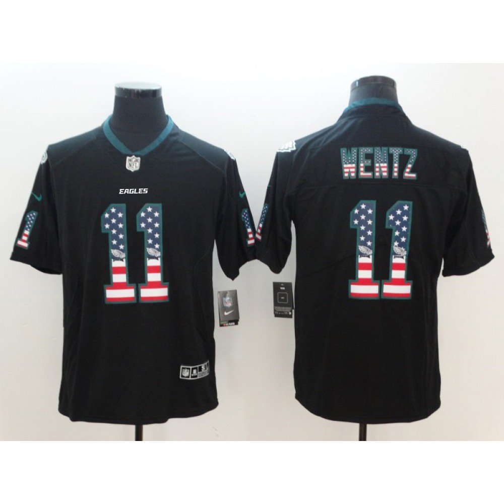 Men's Philadelphia Eagles #11 Carson Wentz Black 2018 USA Flag Color Rush Limited Fashion NFL Stitched Jersey 