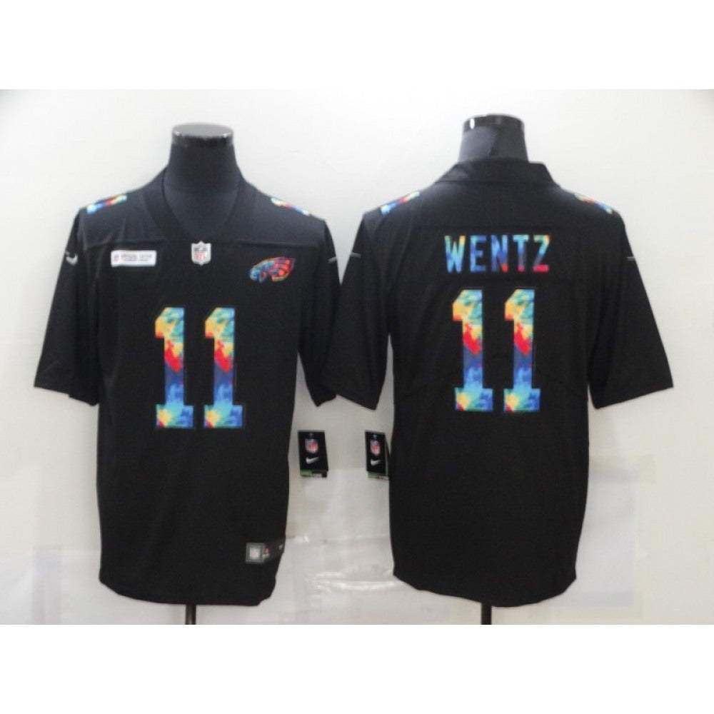 Men's Philadelphia Eagles #11 Carson Wentz 2020 Black Crucial Catch Limited Stitched Jersey 