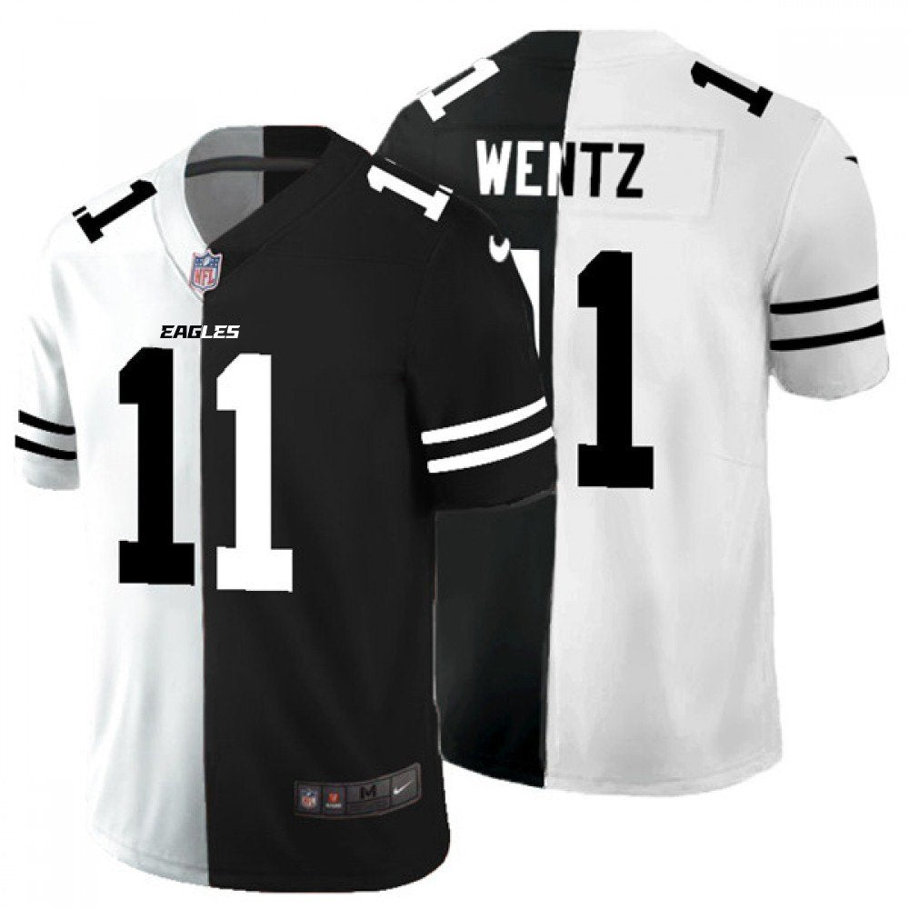 Men's Philadelphia Eagles #11 Carson Wentz Black & White Split Limited Stitched Jersey 