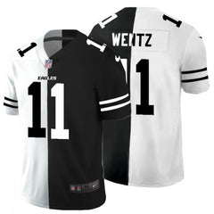 Men's Philadelphia Eagles #11 Carson Wentz Black & White Split Limited Stitched Jersey 