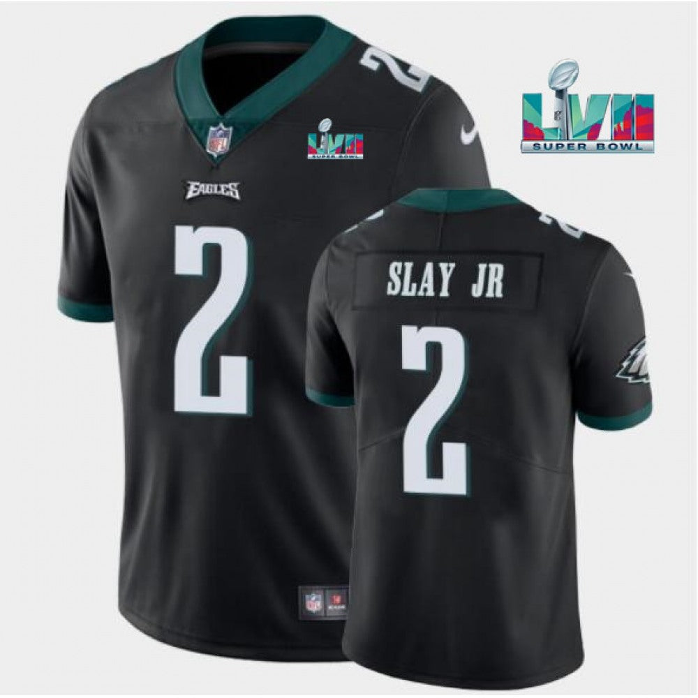Men's Philadelphia Eagles #2 Darius Slay JR Black Super Bowl LVII Patch Vapor Untouchable Limited Stitched Jersey 