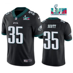 Men's Philadelphia Eagles #35 Boston Scott Black Super Bowl LVII Patch Vapor Untouchable Limited Stitched Football Jersey 