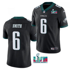 Men's Philadelphia Eagles #6 DeVonta Smith Black Super Bowl LVII Patch Vapor Untouchable Limited Stitched Jersey 