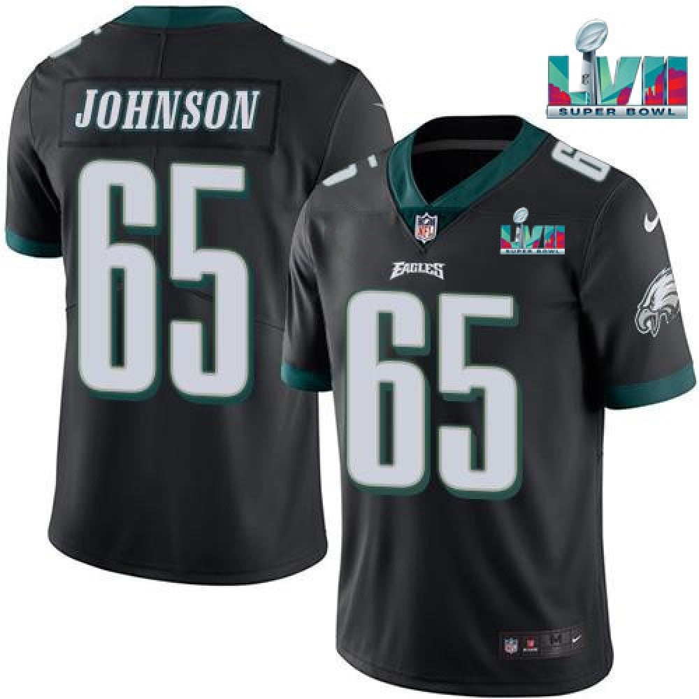 Men's Philadelphia Eagles #65 Lane Johnson Black Super Bowl LVII Patch Vapor Untouchable Limited Stitched Jersey 