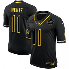 Men's Philadelphia Eagles #11 Carson Wentz 2020 Black/Gold Salute To Service Limited Stitched Jersey 