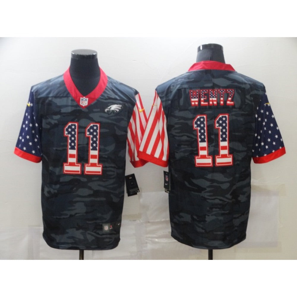 Men's Philadelphia Eagles #11 Carson Wentz 2020 Camo USA Flag Limited Stitched Jersey 