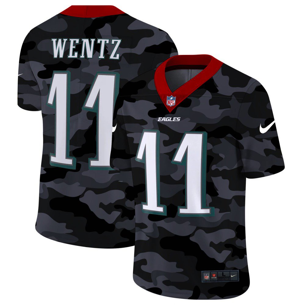 Men's Philadelphia Eagles #11 Carson Wentz 2020 Camo Limited Stitched Jersey 