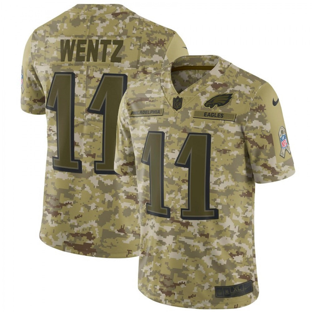 Men's Philadelphia Eagles #11 Carson Wentz 2018 Camo Salute To Service Limited Stitched NFL Jersey 