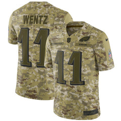 Men's Philadelphia Eagles #11 Carson Wentz 2018 Camo Salute To Service Limited Stitched NFL Jersey 