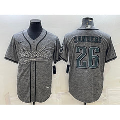 Men's Philadelphia Eagles #26 Miles Sanders Gray With Patch Cool Base Stitched Baseball Jersey 