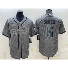 Men's Philadelphia Eagles #6 DeVonta Smith Gray With Patch Cool Base Stitched Baseball Jersey 