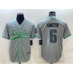 Men's Philadelphia Eagles #6 DeVonta Smith Gray With Patch Cool Base Stitched Baseball Jersey 