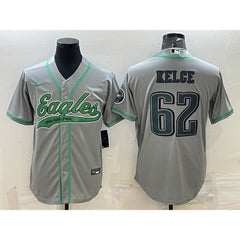 Men's Philadelphia Eagles #62 Jason Kelce Gray With Patch Cool Base Stitched Baseball Jersey 