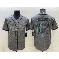 Men's Philadelphia Eagles #62 Jason Kelce Gray With Patch Cool Base Stitched Baseball Jersey 