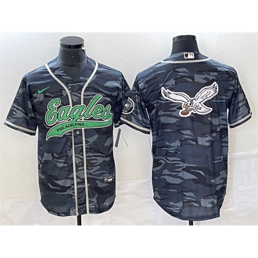 Men's Philadelphia Eagles Gray Camo Team Big Logo Cool Base Stitched Baseball Jersey 