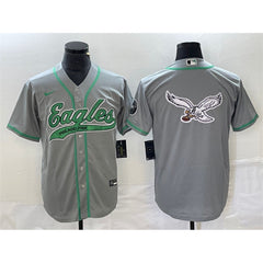 Men's Philadelphia Eagles Gray Team Big Logo Cool Base Stitched Baseball Jersey 