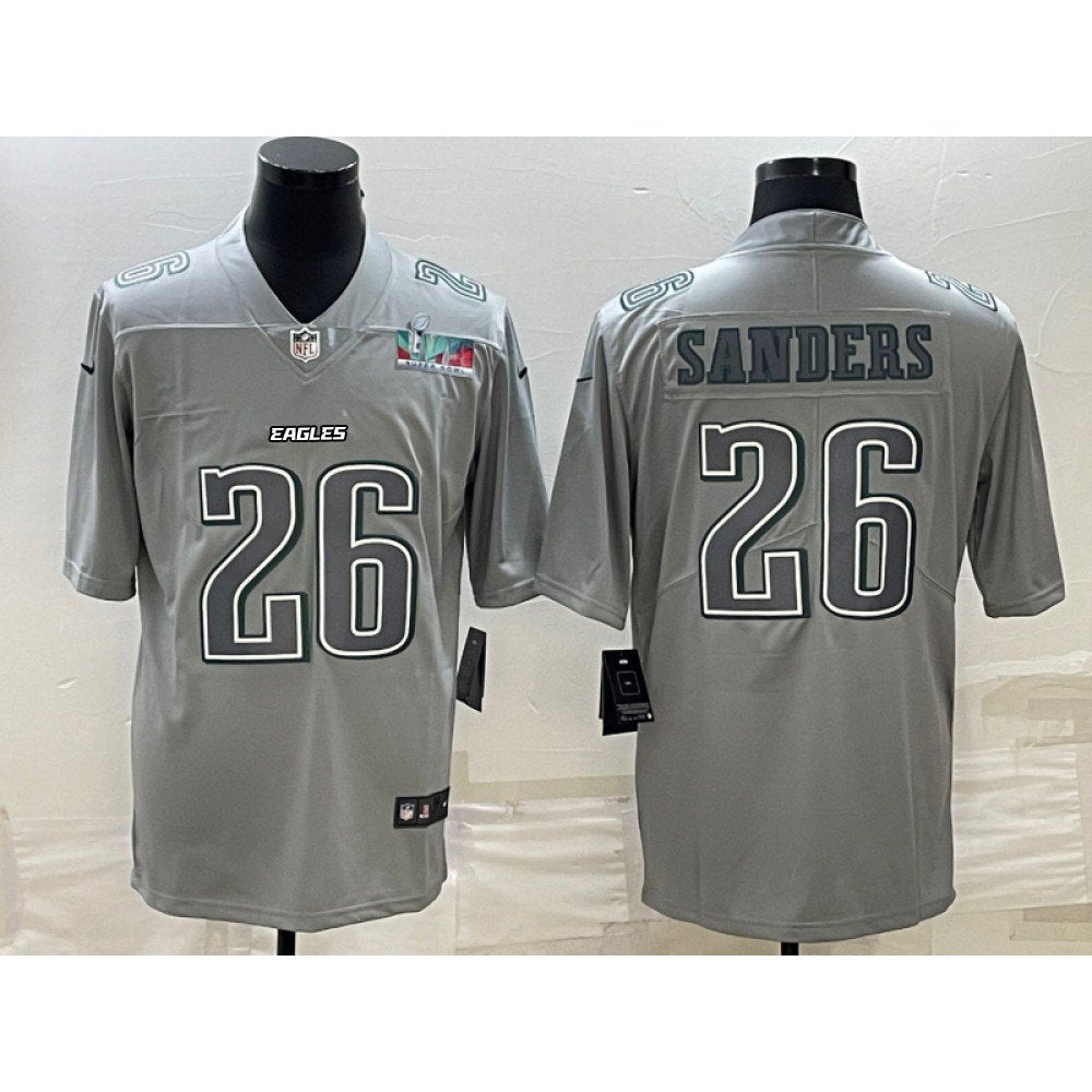 Men's Philadelphia Eagles #26 Miles Sanders Gray Super Bowl LVII Patch Atmosphere Fashion Stitched Jersey 