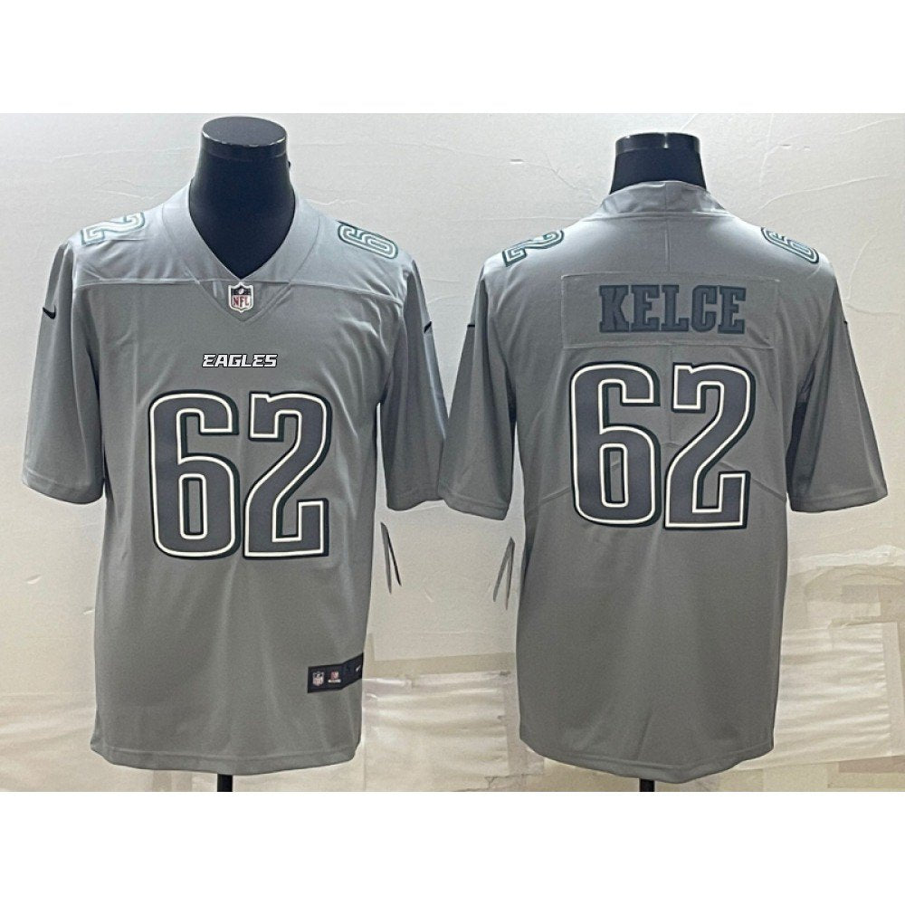 Men's Philadelphia Eagles #62 Jason Kelce Gray Atmosphere Fashion Stitched Jersey 