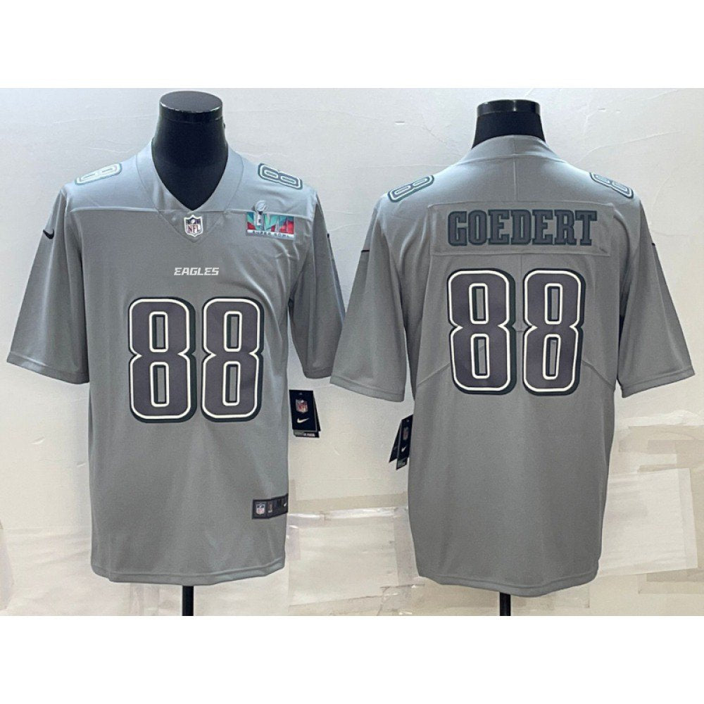 Men's Philadelphia Eagles #88 Dallas Goedert Gray Super Bowl LVII Patch Atmosphere Fashion Stitched Jersey 