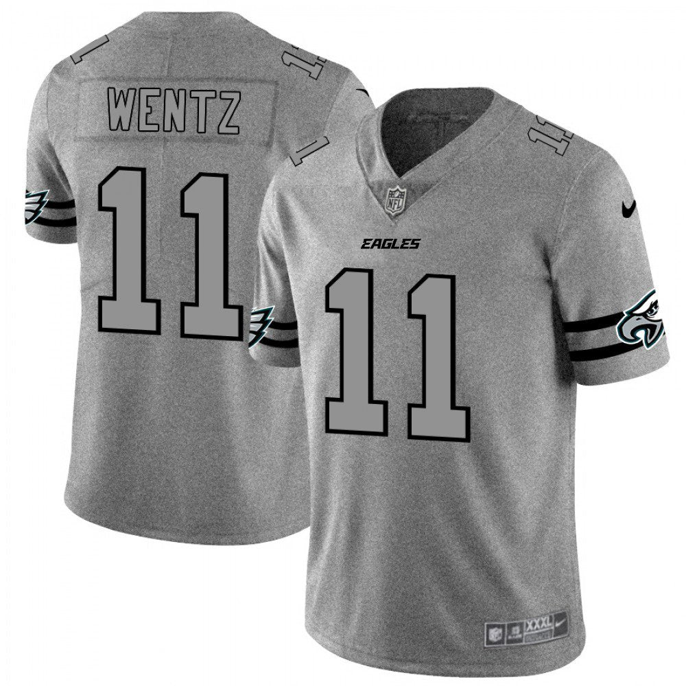 Men's Philadelphia Eagles #11 Carson Wentz 2019 Gray Gridiron Team Logo Limited Stitched NFL Jersey 