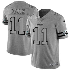 Men's Philadelphia Eagles #11 Carson Wentz 2019 Gray Gridiron Team Logo Limited Stitched NFL Jersey 