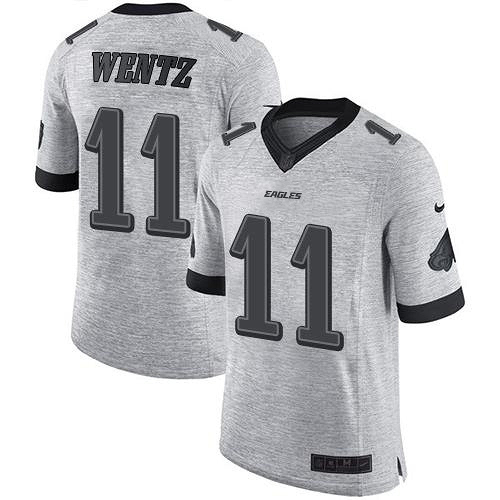 Eagles #11 Carson Wentz Gray Men's Stitched NFL Limited Gridiron Gray II Jersey 