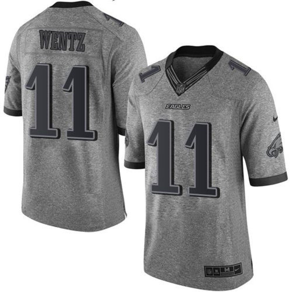 Eagles #11 Carson Wentz Gray Men's Stitched NFL Limited Gridiron Gray Jersey 