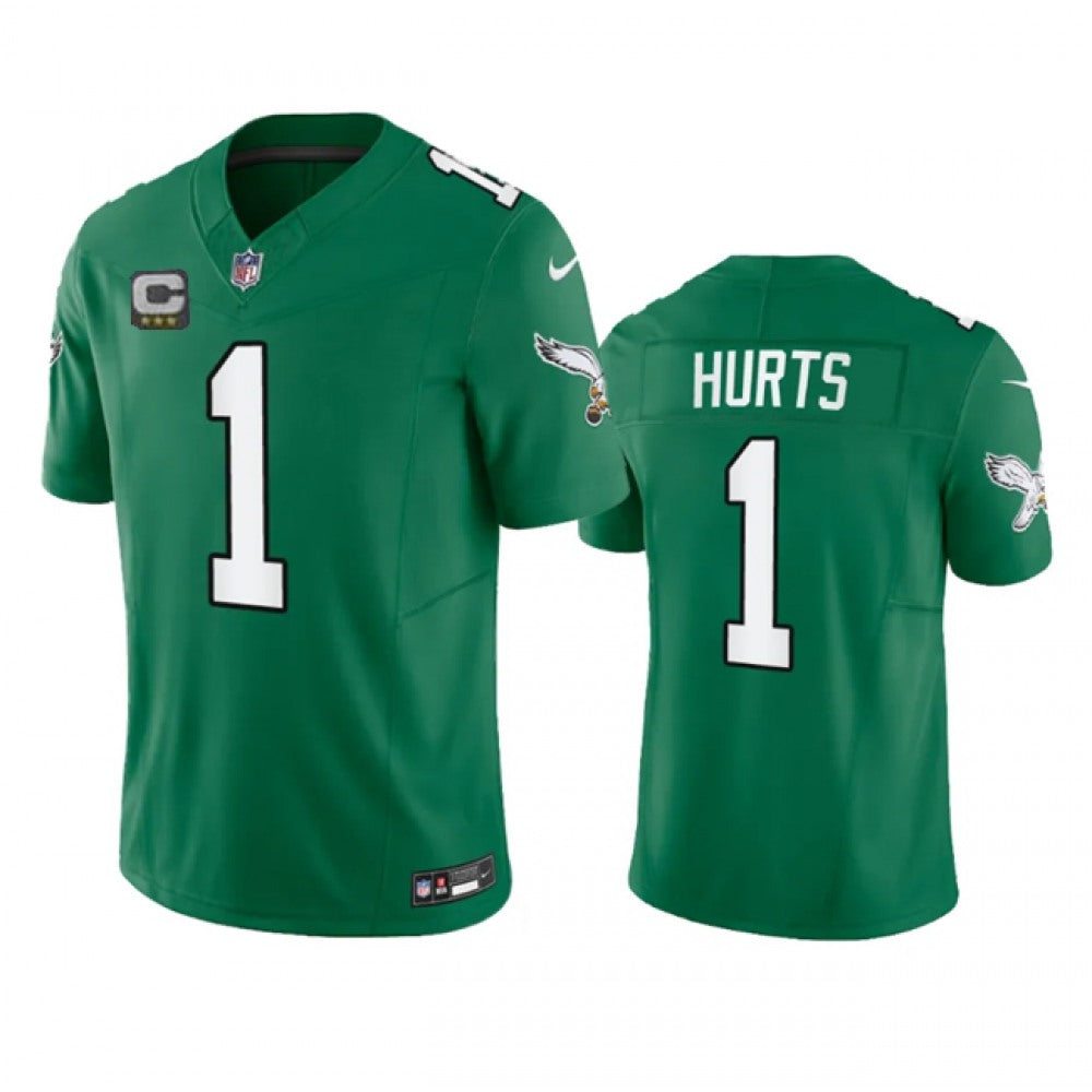 Men's Philadelphia Eagles #1 Jalen Hurts Green 2023 F.U.S.E. Vapor Untouchable With 3-star C Patch Stitched Football Jersey 