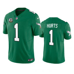 Men's Philadelphia Eagles #1 Jalen Hurts Green 2023 F.U.S.E. Vapor Untouchable With 3-star C Patch Stitched Football Jersey 