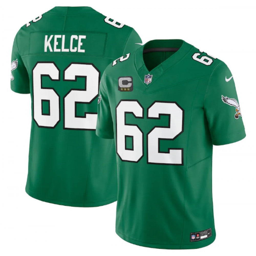 Men's Philadelphia Eagles #62 Jason Kelce Green 2023 F.U.S.E. Vapor Untouchable With 4-Star C Patch Stitched Football Jersey 