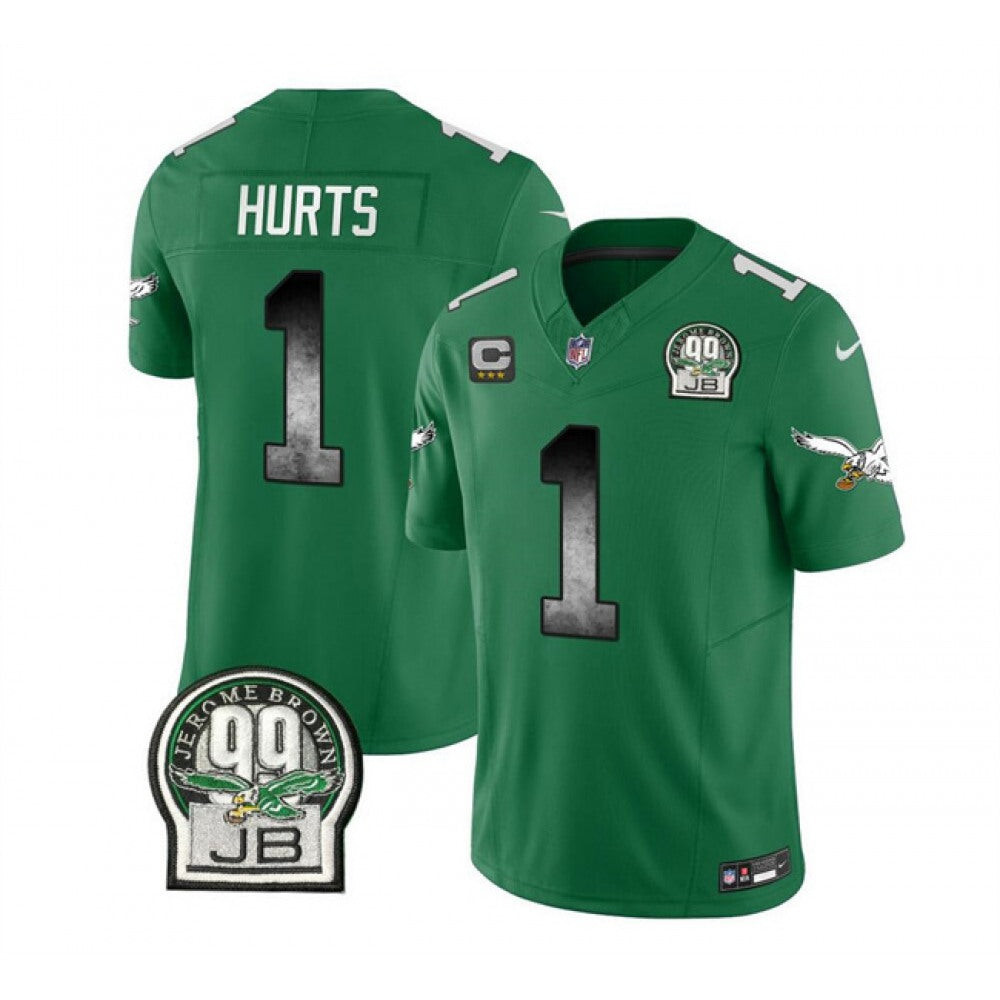 Men's Philadelphia Eagles #1 Jalen Hurts Green 2023 F.U.S.E. With 3-star C Patch Throwback Vapor Untouchable Limited Stitched Football Jersey 