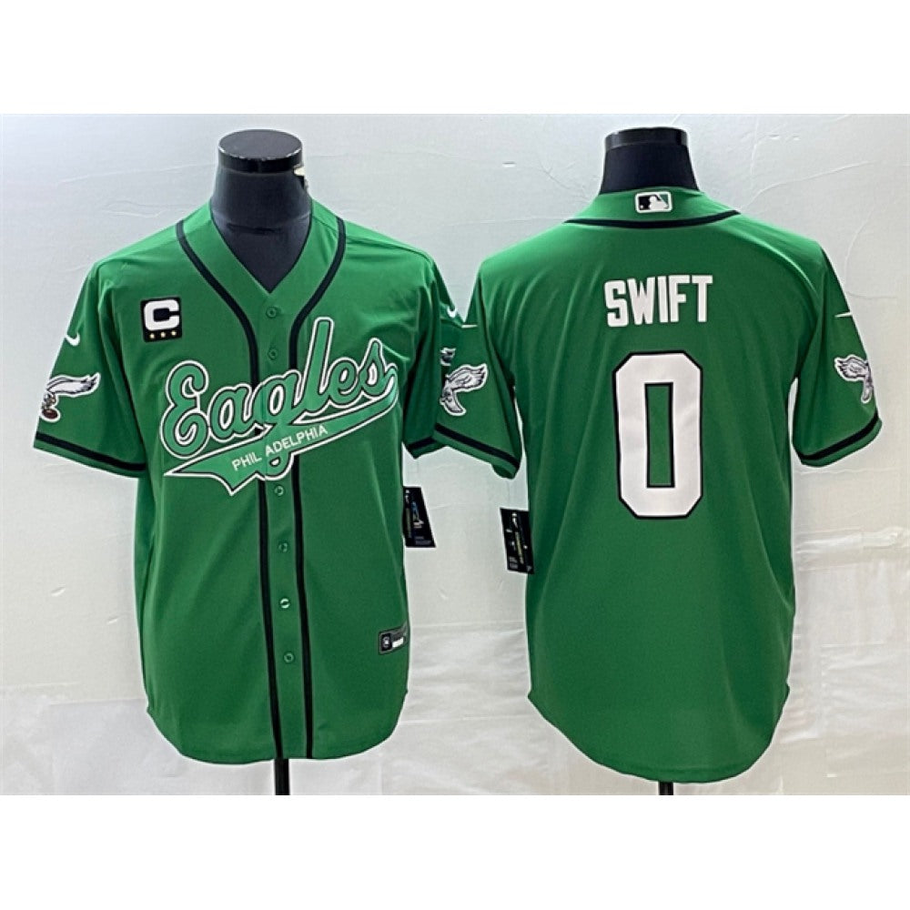 Men's Philadelphia Eagles #0 D'andre Swift Green With 3-star C Patch Cool Base Stitched Baseball Jersey 