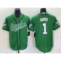 Men's Philadelphia Eagles #1 Jalen Hurts Green Cool Base Stitched Baseball Jersey 