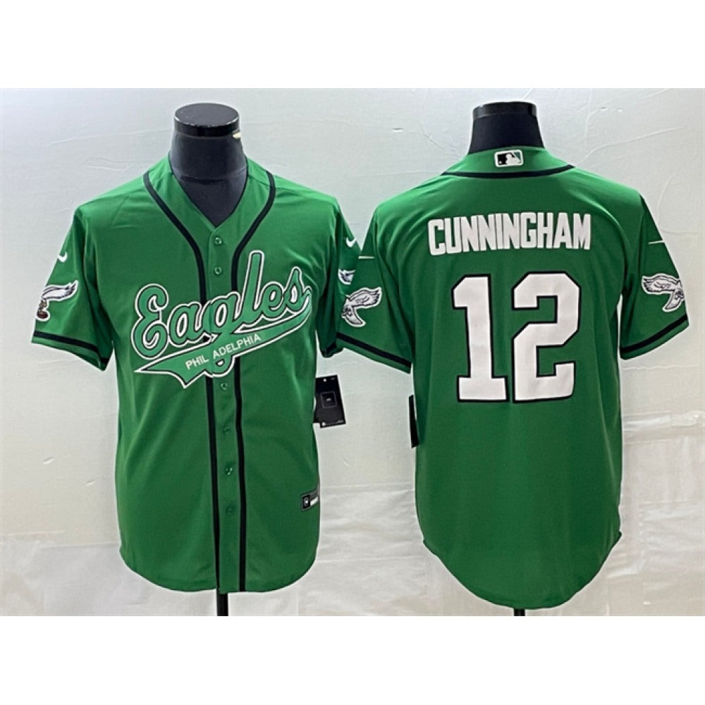 Men's Philadelphia Eagles #12 Randall Cunningham Green Cool Base Stitched Baseball Jersey 